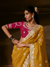 Mustard Yellow Embroidered Designer Organza Silk Saree