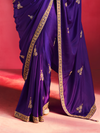 Violet Purple Embroidered Designer Satin Silk Saree