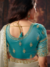 Turquoise Blue Embroidered Designer Tissue Silk Saree