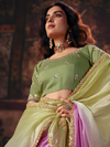 Lilac Purple Embroidered Designer Satin Silk Saree With Contrast Blouse