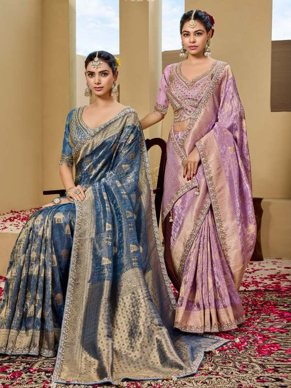 Lilac Purple Banarasi Tissue Silk Saree