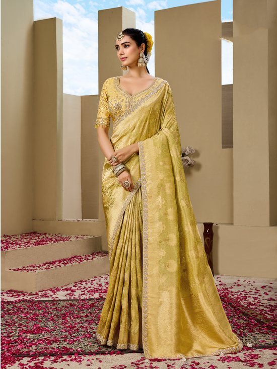 Golden Yellow Banarasi Tissue Silk Saree
