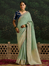 Mint Green Designer Banarasi Dola Silk Saree With Golden Zari Work