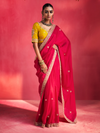 Rani Pink Embroidered Designer Satin Silk Saree With Contrast Blouse