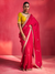Rani Pink Embroidered Designer Satin Silk Saree With Contrast Blouse