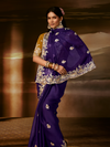 Deep Violet Embroidered Designer Organza Silk Saree