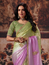 Lilac Purple Embroidered Designer Satin Silk Saree With Contrast Blouse