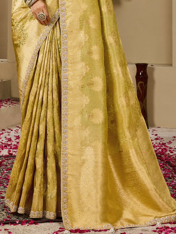 Golden Yellow Banarasi Tissue Silk Saree