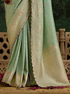 Mint Green Designer Banarasi Dola Silk Saree With Golden Zari Work