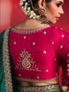 Bottle Green Embroidered Designer Satin Silk Saree With Contrast Blouse