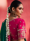 Bottle Green Embroidered Designer Satin Silk Saree With Contrast Blouse