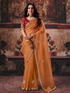 Rust Orange Embroidered Designer Organza Silk Saree With Contrast Blouse