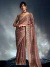 Rose Gold Embroidered Designer Tissue Organza Silk Saree