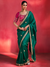 Bottle Green Embroidered Designer Satin Silk Saree With Contrast Blouse