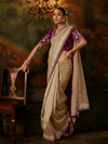 Champagne Gold Embroidered Designer Tissue Silk Saree With Contrast Blouse