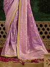 Lavender Designer Banarasi Dola Silk Saree With Golden Zari Work