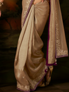 Champagne Gold Embroidered Designer Tissue Silk Saree With Contrast Blouse