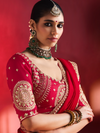 Crimson Red Embroidered Designer Satin Silk Saree