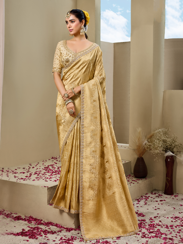 Light Gold Banarasi Tissue Silk Saree
