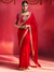 Crimson Red Embroidered Designer Satin Silk Saree