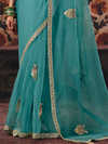 Teal Blue Embroidered Designer Organza Silk Saree