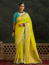 Lime Yellow Designer Banarasi Dola Silk Saree With Golden Zari