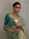 Sage Green Designer Tissue Silk Saree With Contrast Blouse