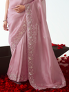 Dusty Pink Embroidered Designer Organza Silk Saree With Contrast Blouse