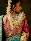 Teal Green Embroidered Designer Tissue Silk Saree With Contrast Blouse