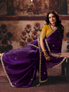 Deep Purple Embroidered Designer Satin Silk Saree With Contrast Blouse
