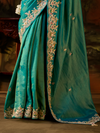 Teal Green Embroidered Designer Tissue Silk Saree With Contrast Blouse