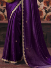Deep Purple Embroidered Designer Satin Silk Saree With Contrast Blouse
