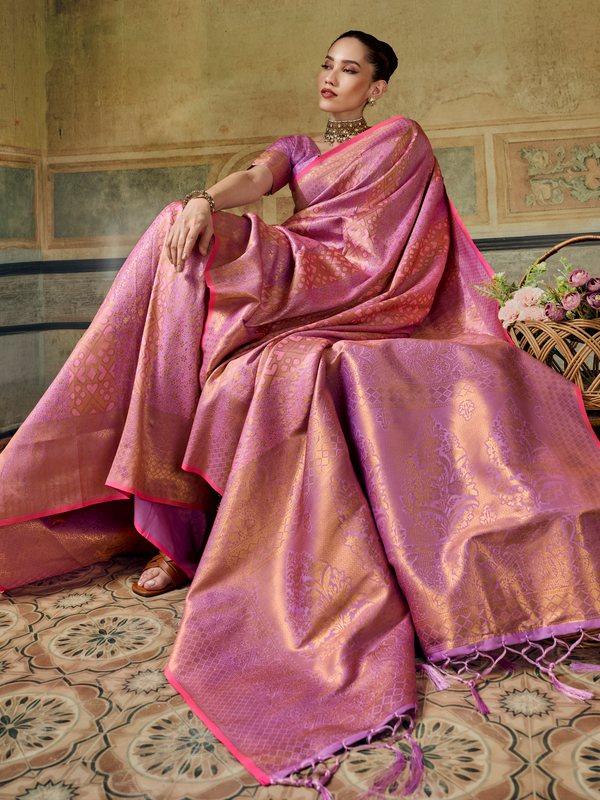 Rose Pink Banarasi Soft Silk Saree