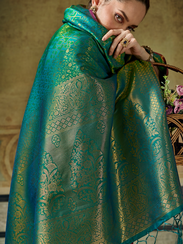 Sea Green Banarasi Soft Silk Saree