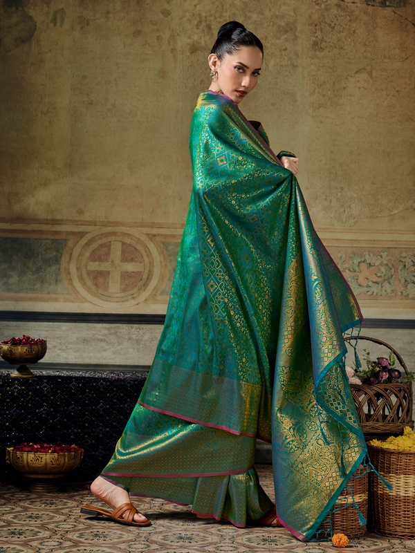 Sea Green Banarasi Soft Silk Saree