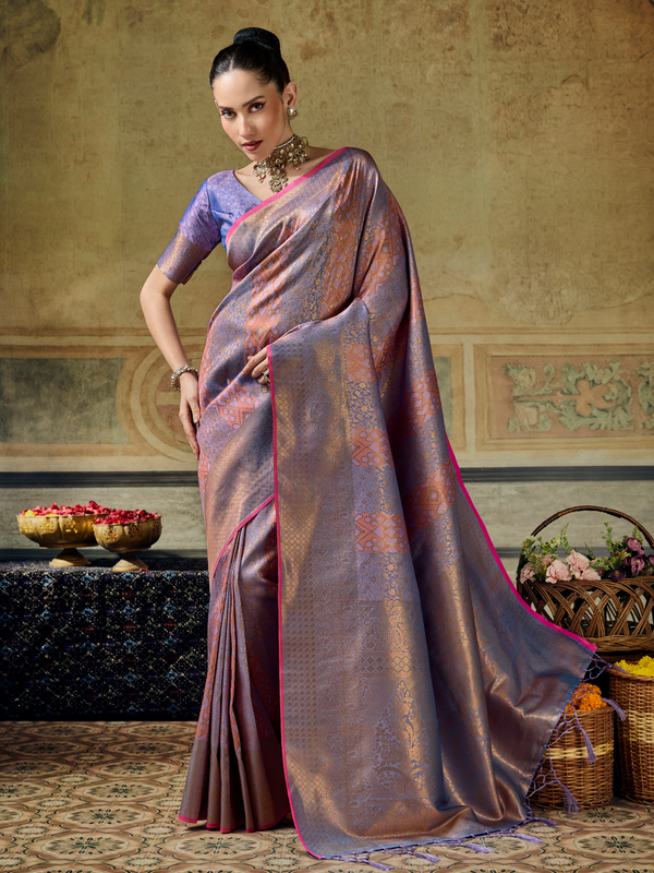Mauve Purple Banarasi Soft Silk Saree