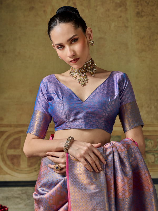 Mauve Purple Banarasi Soft Silk Saree