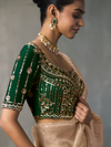 Champagne Beige Designer Tissue Silk Saree With Contrast Blouse