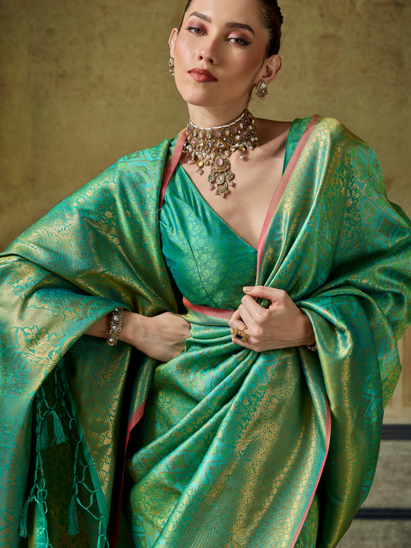 Pista Green Banarasi Soft Silk Saree