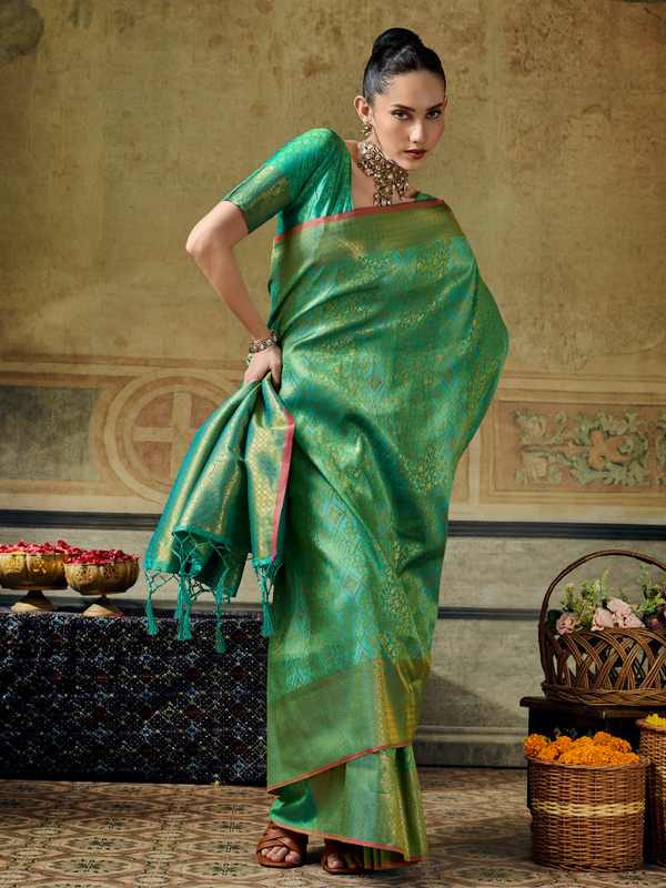 Pista Green Banarasi Soft Silk Saree