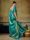 Turquoise Blue Banarasi Soft Silk Saree