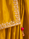 Golden Yellow Embroidered Designer Satin Silk Saree With Contrast Blouse