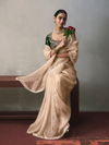 Champagne Beige Designer Tissue Silk Saree With Contrast Blouse
