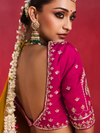 Golden Yellow Embroidered Designer Satin Silk Saree With Contrast Blouse
