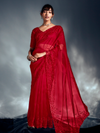 Red Embroidered Designer Tissue Organza Silk Saree