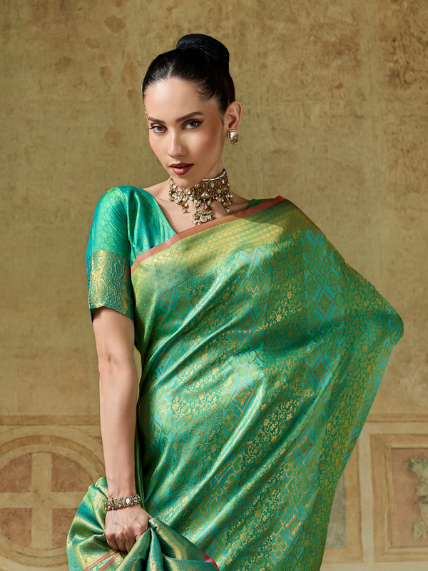 Pista Green Banarasi Soft Silk Saree