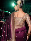 Wine Purple Banarasi Satin Silk Saree With Contrast Blouse