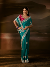 Teal Green Embroidered Designer Organza Silk Saree
