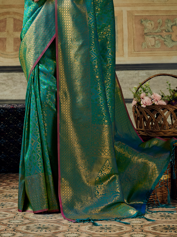 Sea Green Banarasi Soft Silk Saree