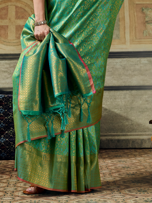 Pista Green Banarasi Soft Silk Saree